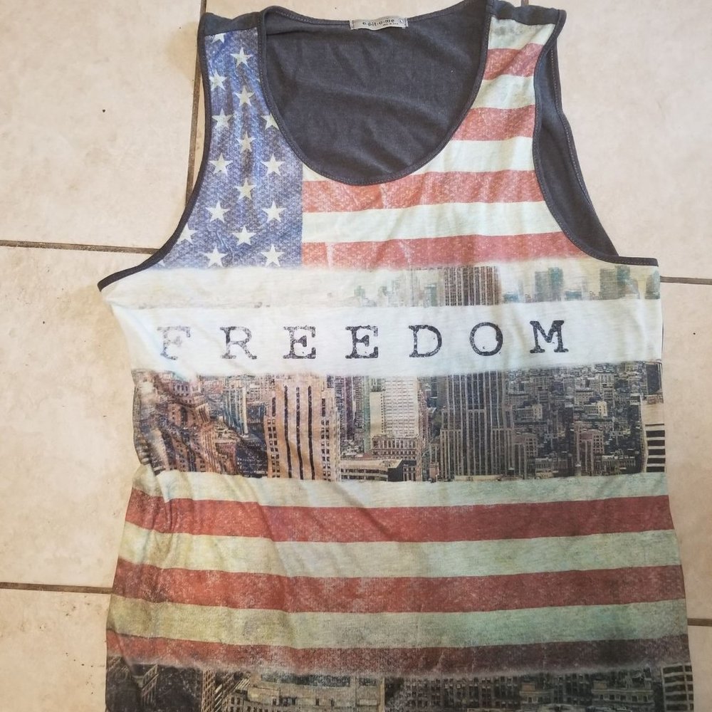 Freedom tank top mens Large USA American Flag Patriotic